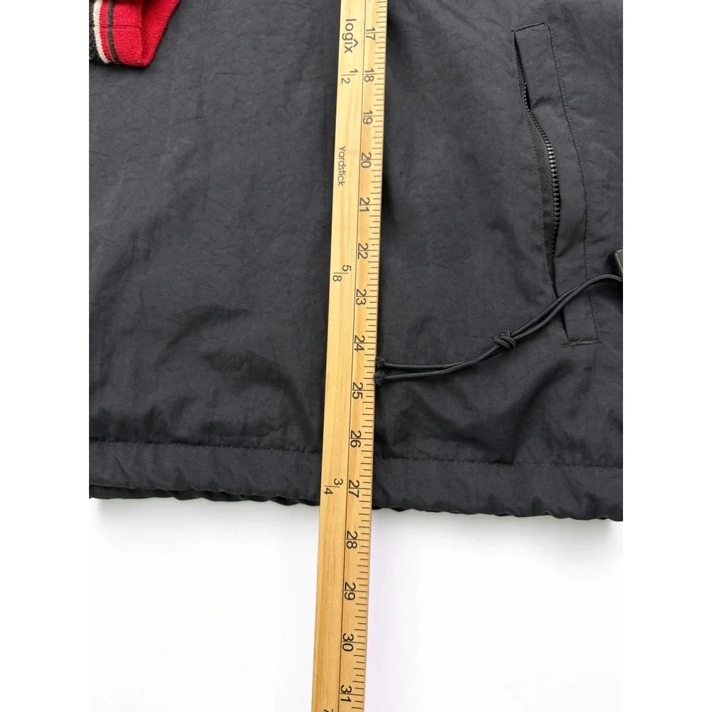Champion V-Neck Windbreaker Pullover Jacket Black Red Striped Trim Mens Large